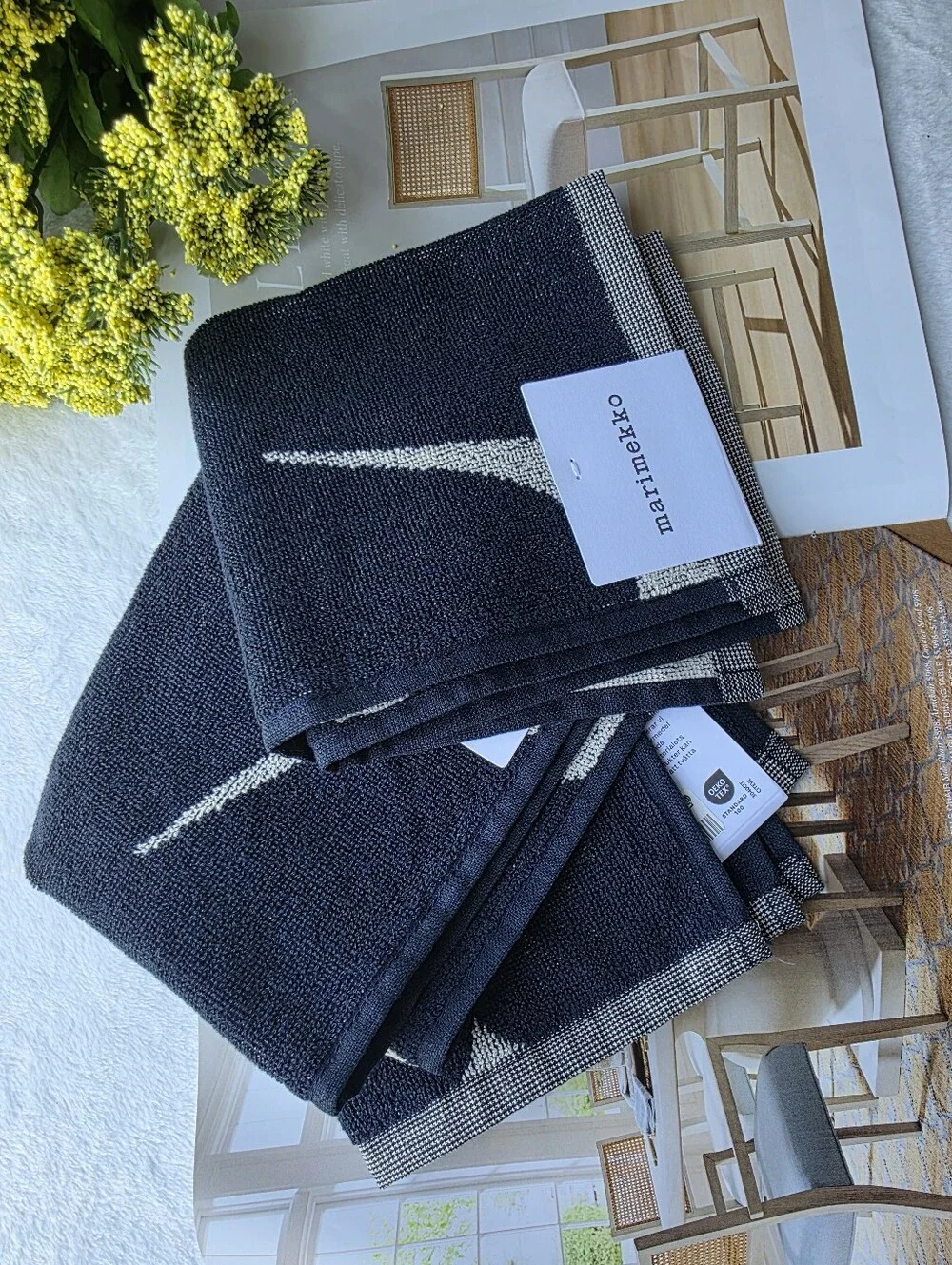 MARIMEKKO 3pc Unikko Mini Towel - Black/Offwhite - Picture 5 of 7